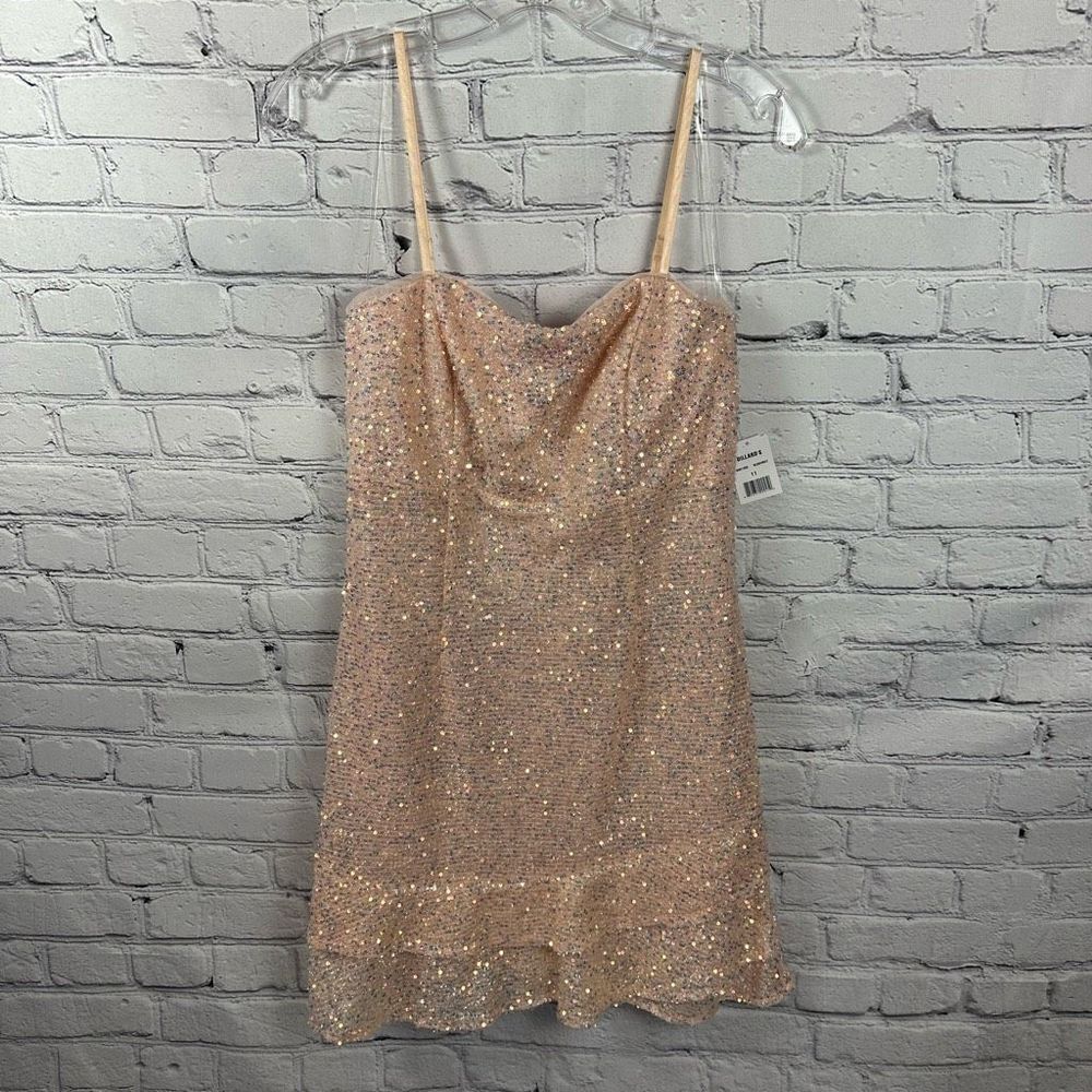Midnight Doll Juniors Short Sequin Adjustable Strap Lined Dress in Blush 11 NEW